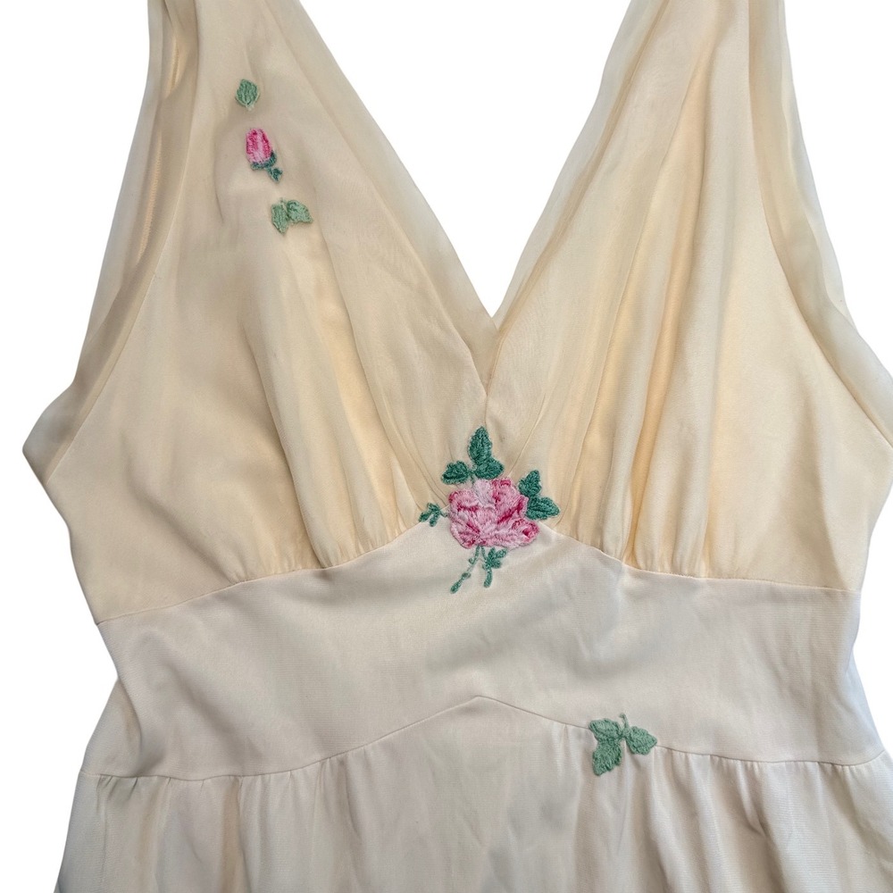 Vintage 60s Cream Floral Babydoll Maxi Nightgown Lingerie Romantic Ethereal - Picture 8 of 16